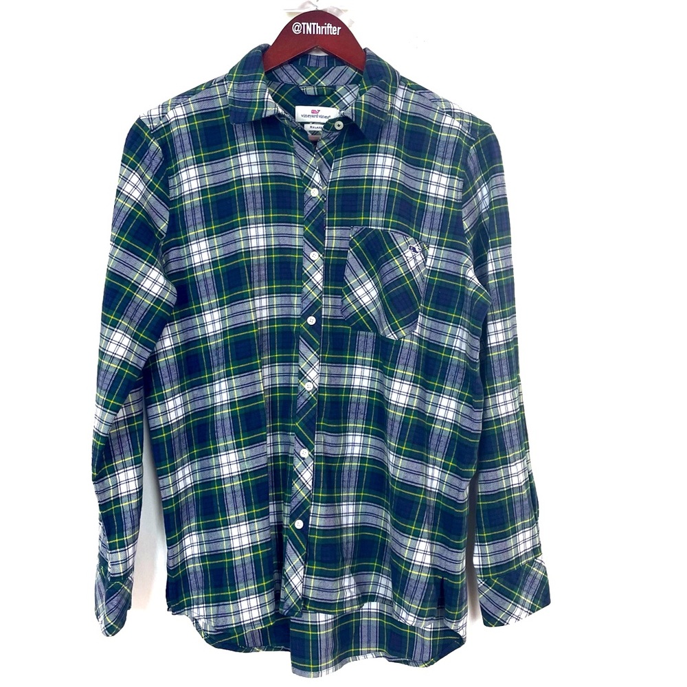 Vineyard Vines Women's Plaid Button Up Long Sleeve Top Blue Sz 6 Preppy Academia